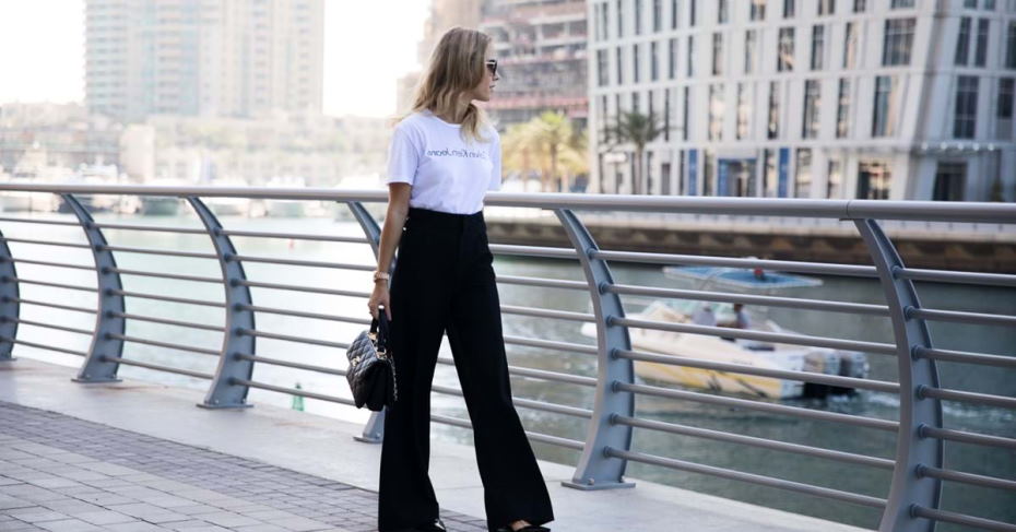 How to Style Wide Legged Trousers  With a Graphic Tee - Not Dressed As Lamb